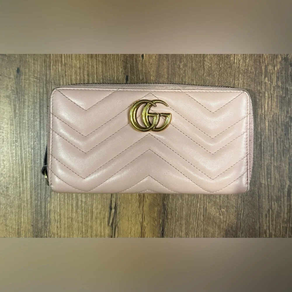 Gucci Pink Marmont Leather Zip Around Wallet - Full Inclusion